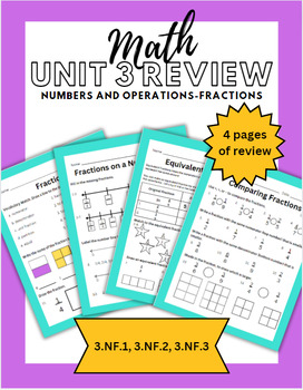 Preview of 3rd Grade Math Unit 3 Review-Fractions (3.NF.1, 3.NF.2, 3.NF.3)