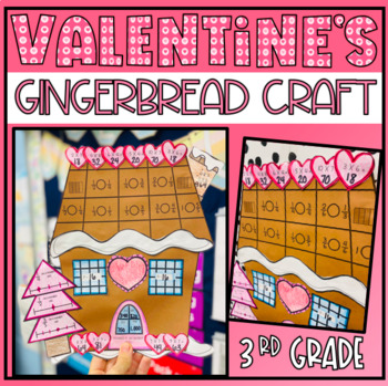 Preview of 3rd Grade Math Valentine Gingerbread House Winter Craft Multiplication Fractions