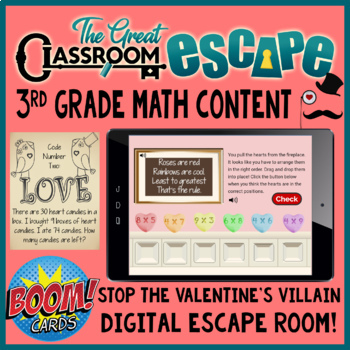 Preview of 3rd Grade Math Valentine's Day Escape Room Boom Cards™