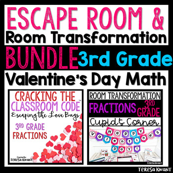 Preview of 3rd Grade Math Valentine's Day Room Transformation and Escape Room Bundle