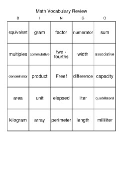 Vocabulary List #3 Bingo Card