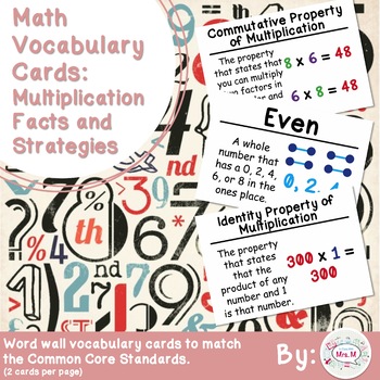 Preview of 3rd Grade Math Vocabulary Cards: Multiplication Facts and Strategies (Large)
