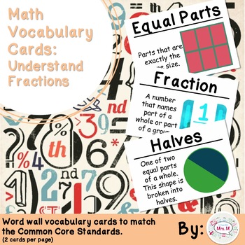 Preview of 3rd Grade Math Vocabulary Cards: Understand Fractions (Large)