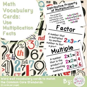 Preview of 3rd Grade Math Vocabulary Cards: Use Multiplication Facts  (Large)