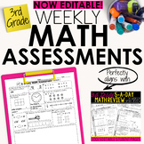 3rd Grade Math Weekly Assessments Math Quizzes Editable
