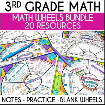 Preview of 3rd Grade Math Wheel Guided Notes Interactive Notebooks Complete Set