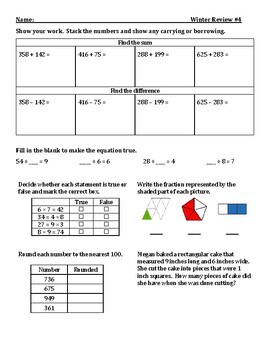 3rd Grade Math Winter Packet - Skill Practice for Winter Break! PRINT ...