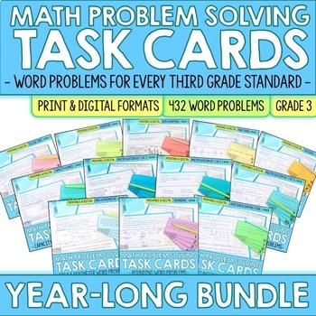 Preview of 3rd Grade Math Word Problem Task Cards BUNDLE | Printable & Digital