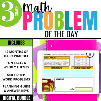 Preview of 3rd Grade Math Word Problem of the Day | Yearlong Digital 2-Step Problem Solving