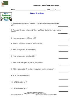 3rd grade math word problems worksheet by the learning shop resources