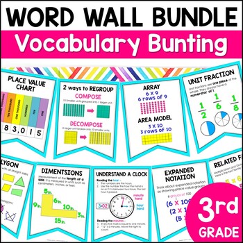Preview of 3rd Grade Math Word Wall Bundle - Vocabulary Bunting - Texas TEKS