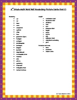 pdf english vocabulary worksheets Grade Picture 3rd Wall C Vocabulary (Set Math Word Cards