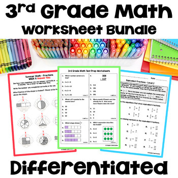 Preview of Math Worksheets for 3rd Grade - Differentiated and No Prep with Answers