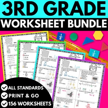 Preview of 3rd Grade Math Worksheets BUNDLE | 3rd Grade Math Review