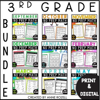 Preview of 3rd Grade Math Worksheets Full Year BUNDLE