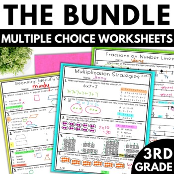 Preview of 3rd Grade Math Worksheets | Multiple Choice Bundle