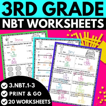 Preview of 3rd Grade Math Worksheets | Rounding | Addition Subtraction | Multiples of 10