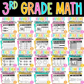 Preview of 3rd Grade Math Worksheets and Exit Tickets FULL YEAR Bundle