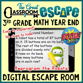 Preview of 3rd Grade Math Year End or Summer Review Escape Room Boom Cards™