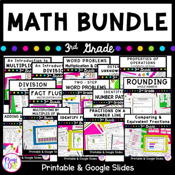 Preview of 3rd Grade Math Year Long Bundle - Print & Digital Worksheets Anchor Charts Games