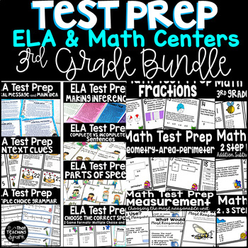 Preview of 3rd Grade Math and ELA State Test Prep Task Cards Bundle