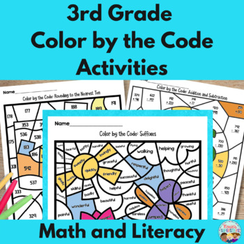 Preview of 3rd Grade Math and Literacy Color by the Code Activities