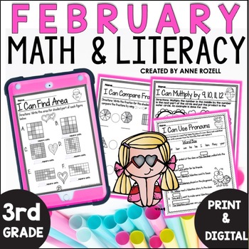 Preview of February 3rd Grade Math and Literacy Worksheets