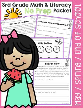 Preview of Third Grade May / Spring / End of School No Prep Math and Literacy Packet