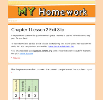 Preview of 3rd Grade McGraw Hil My Math Chapter 1 Lesson 2 Exit Slip