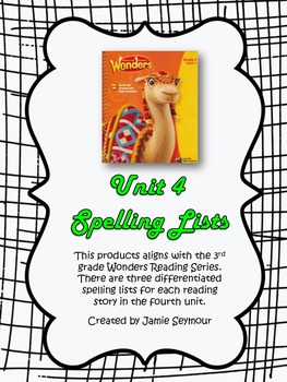 Preview of 3rd Grade McGraw-Hill Wonders Unit 4 Spelling Lists