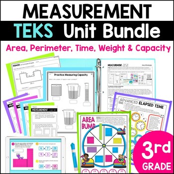 Preview of 3rd Grade Measurement Unit Area and Perimeter, Elapsed Time, Weight and Capacity