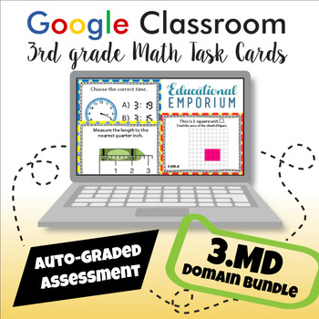 Preview of ⭐ GOOGLE CLASSROOM ⭐ 3rd Grade Measurement and Data Task Cards BUNDLE