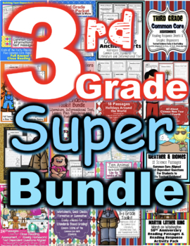 Preview of 3rd Grade Super Bundle Interactive Notebooks Close Reading Math Science & MORE!!