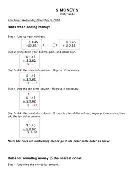 Preview of 3rd Grade Money Test Study Guide