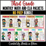 3rd Grade Monthly NO PREP Math and ELA Packets Bundle