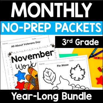 Preview of 3rd Grade Monthly Review Packets | Math Review, Reading Review, Writing Review