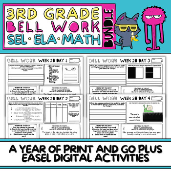 Preview of 3rd Grade Morning Bell Work - Bundle - SEL ELA Math