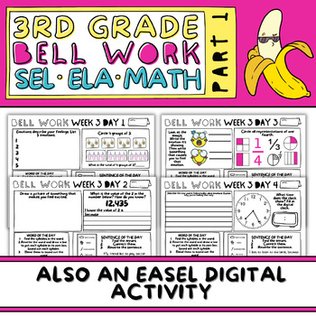 Preview of 3rd Grade Morning Bell Work- Part 1- SEL Math ELA