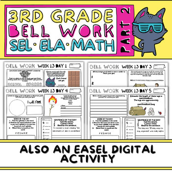 Preview of 3rd Grade Morning Bell Work-Part 2- SEL Math ELA