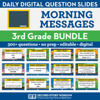 Preview of 3rd Grade Morning Messages Google Slides Bundle for Morning Meeting - Editable