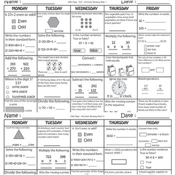 Preview of 3rd Grade Morning Work, 3rd Grade Spiral Review, 4th grade Math Review