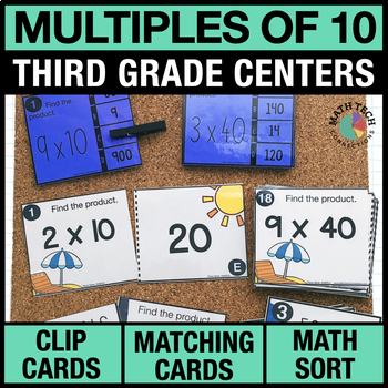 Preview of 3rd Grade Multiples of 10 Math Centers - Math Games | Task Cards