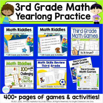 Preview of 3rd Grade Multiplication , Fractions , More - Math Center Review Games