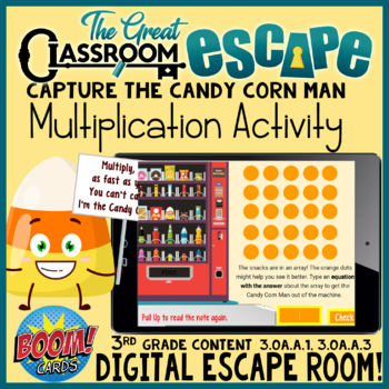Preview of 3rd Grade Multiplication Halloween/Fall Math Escape Room Boom Cards™