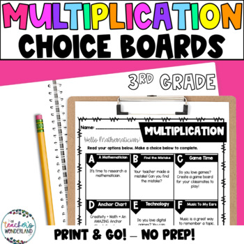 Preview of 3rd Grade- Multiplication Math Menus - Choice Boards and Activities
