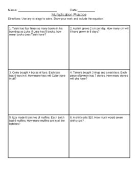 Preview of 3rd Grade Multiplication Word Problems