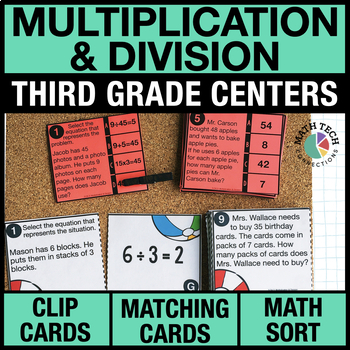 Preview of 3rd Grade Multiplication and Division Centers - 3rd Grade Math Games Task Cards