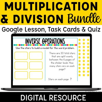 Preview of Multiplication and Division Digital Practice Task Cards, & Quizzes 3rd Grade OA