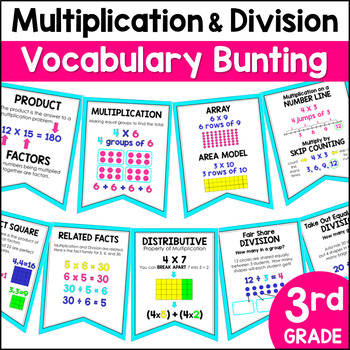 Preview of 3rd Grade Multiplication and Division Word Wall - Math Vocabulary Bunting