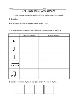 Preview of 3rd Grade Music Assessment